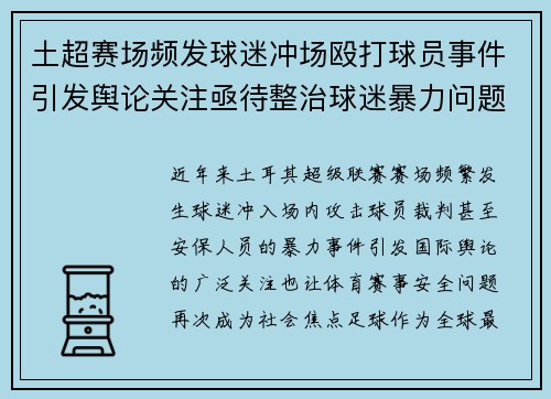 土超赛场频发球迷冲场殴打球员事件引发舆论关注亟待整治球迷暴力问题 土超赛场频发球迷冲场殴打球员事件引发舆论关注亟待整治球迷暴力问题